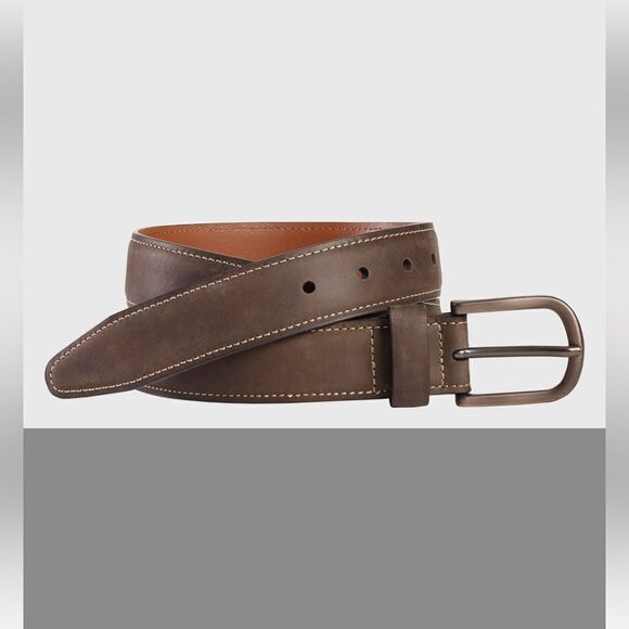 Johnston’s & Murphy Brown Oiled Contrast Stitch Belt 42 - Picture 1 of 9